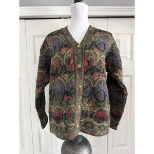 Cherry Lewis Cardigan Womens Medium Wool Blend Floral England Fair Isle Sweater